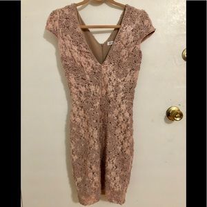 Dress the Population Zoe pink embroidered dress